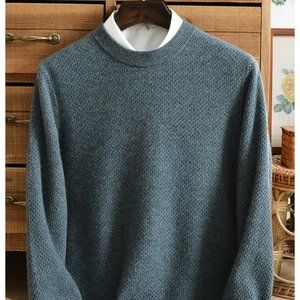 100% pure cashmere sweater men's autumn and winter thick jacquard solid color